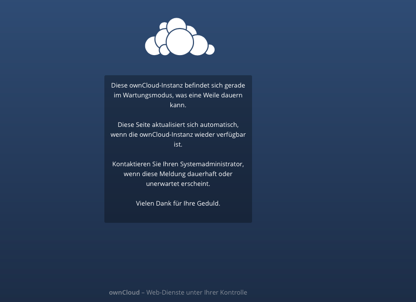 Screenshot Own Cloud stuck in maintenance mode