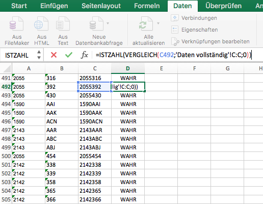 Delta von zwei Tabellen mit Excel aufzeigen