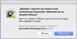 Screenshot: Mac OS X Programm von nicht verifiziertem Entwickler