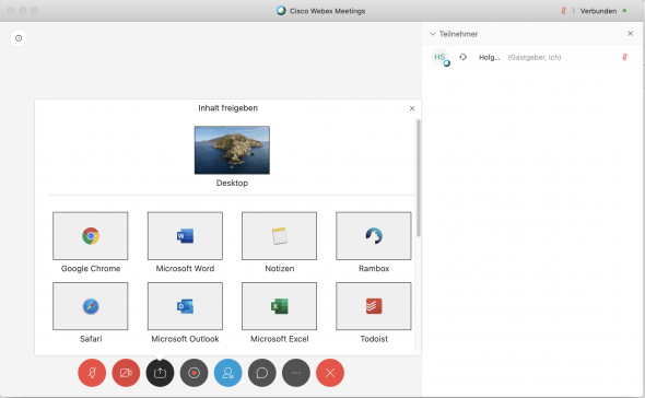 WebEx überträgt kein Bild unter MacOS Catalina