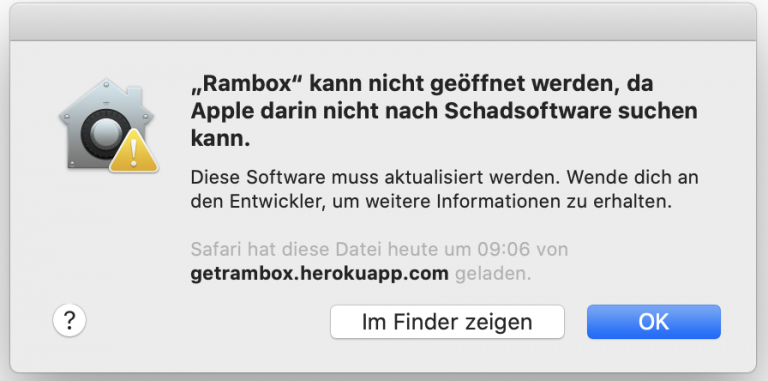macOS Catalina - Anwendung kann nicht geöffnet werden, da ...