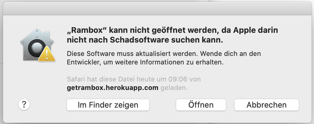 macOS Catalina - Anwendung kann nicht geöffnet werden, da ...